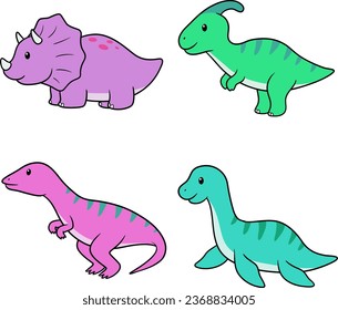 fun dinosaur illustrations for children, in a cute or kawai style