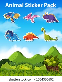 Fun dinosaur sticker pack illustration 