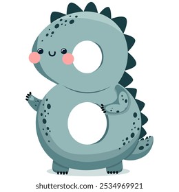 Fun dinosaur themed number eight for kids birthday celebration, perfect for dinosaur lovers, cute colorful vector design ideal for birthday invitations, party decor, festive supplies, joyful moments