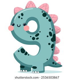 Divertido dinossauro temático número nove para crianças celebração de aniversário, perfeito para os amantes de dinossauros, design vetorial colorido bonito ideal para convites de aniversário, decoração de festa, suprimentos festivos, momentos alegres