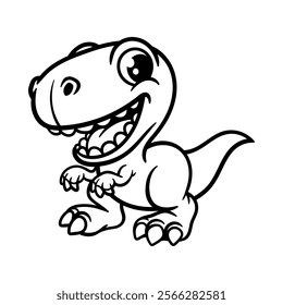 fun dinosaur t-rex tyrannosaurus rex cartoon isolated drawing line art style sketch classic vintage design illustration