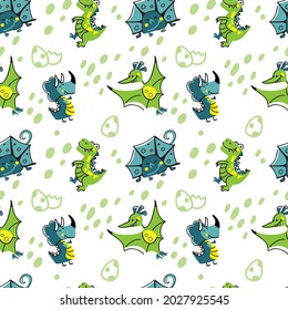 Fun dinosaurios, seamless pattern in scandinavian style,  kids print,  vector