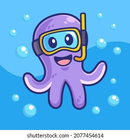 Fun Diving Octopus Cartoon Character