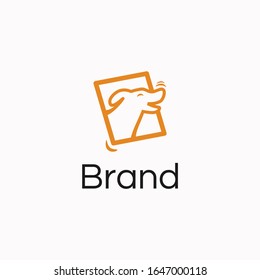 Fun dog come out of frame playful logo template