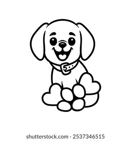 fun dog love cartoon drawing coloring line art style sketch classic vintage design illustration