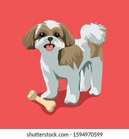 Fun dog puppy with toys vector illustration