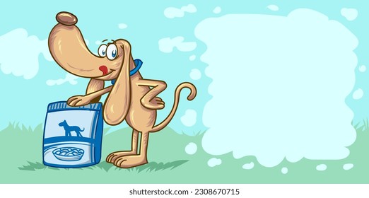 fun Dog throws poop on background. character cartoon 