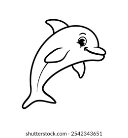 fun dolphin cartoon character logo isolated drawing coloring line art style sketch classic vintage design illustration