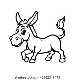 divertido burro desenho animado personagem logotipo isolado desenho coloração linha arte estilo esboço clássico vintage design ilustração