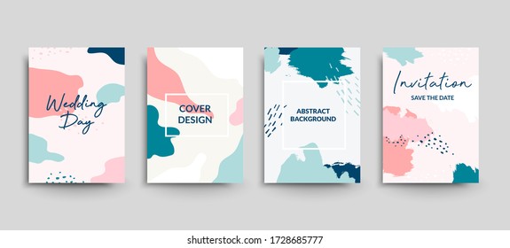 Fun doodle background with abstract shapes for poster cover design. Trendy fashion design. Cover, Wedding, Postcard, Poster, Wallpaper, Invitation, Fashion, vector for brochure cover template design.