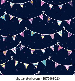 Fun doodle bunting flags  seamless pattern background, great for banners, wallpapers, textiles, wrapping - vector design