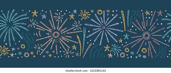 Fuerte doodle fuegos artificiales sin fisuras. Festividad, victoria, celebración de los antecedentes. Ideal para banners, fondos de pantalla, textiles, envoltura - diseño vectorial