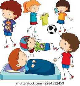 Fun Doodle Kids Doing Various Activities illustration