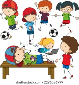 Fun Doodle Kids Doing Various Activities illustration