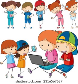 Fun Doodle Kids Doing Various Activities illustration