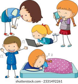 Fun Doodle Kids Doing Various Activities illustration
