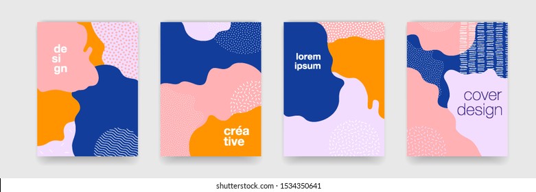 Fun doodle pattern background with abstract shapes and colors. Modern vector pattern for funny brochure cover template design