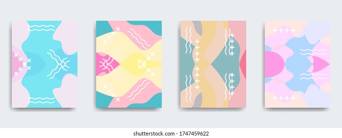 Fun doodle pattern background with abstract shapes and colors. Modern vector pattern for funny brochure cover template design. Modern trend simple minimal geometric pattern background design.