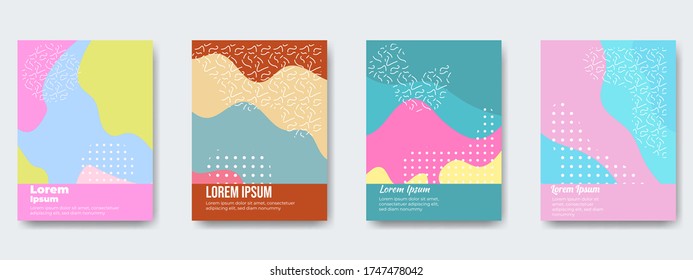 Fun doodle pattern background with abstract shapes and colors. Modern vector pattern for funny brochure cover template design. Modern trend simple minimal geometric pattern background design.