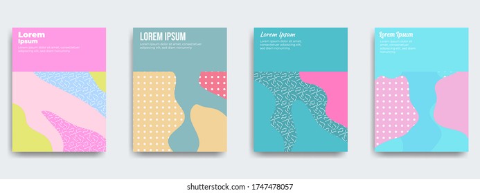 Fun doodle pattern background with abstract shapes and colors. Modern vector pattern for funny brochure cover template design. Modern trend simple minimal geometric pattern background design.