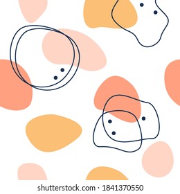 Fun doodle pattern background with abstract shapes and colors. Modern vector pattern for funny brochure cover template design