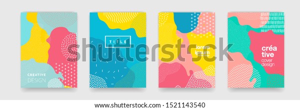 Fun doodle pattern background with abstract shapes\
and colors. Modern vector pattern for funny brochure cover template\
design