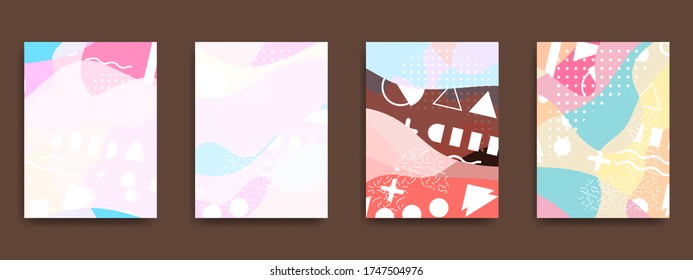 Fun doodle pattern backgrounds with abstract shapes and colors. modern trend simple minimal geometric pattern background design. Modern vector pattern for funny brochure cover template design.