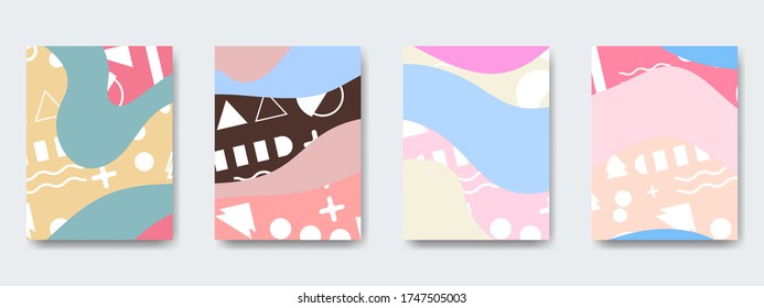 Fun doodle pattern backgrounds with abstract shapes and colors. modern trend simple minimal geometric pattern background design. Modern vector pattern for funny brochure cover template design.
