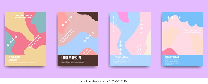 Fun doodle pattern backgrounds with abstract shapes and colors. modern trend simple minimal geometric pattern background design. Modern vector pattern for funny brochure cover template design.