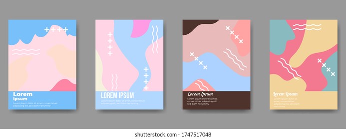Fun doodle pattern backgrounds with abstract shapes and colors. modern trend simple minimal geometric pattern background design. Modern vector pattern for funny brochure cover template design.