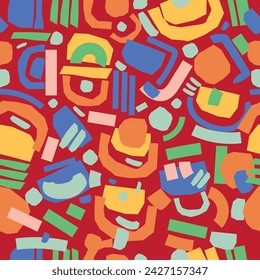Fun doodle seamless pattern. Creative abstract style art background for children or trendy design with basic shapes. Simple childish scribble wallpaper print.
