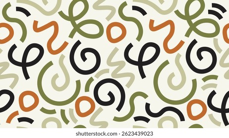 Fun doodle seamless pattern. Creative minimalist style art background for children or trendy design with basic shapes. Simple childish scribble backdrop. Perfect for fabrics, print, textile, wallpaper