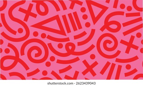 Fun doodle seamless pattern. Creative minimalist style art background for children or trendy design with basic shapes. Simple childish scribble backdrop. Perfect for fabrics, print, textile, wallpaper