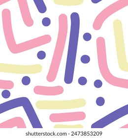 Fun Doodle sketch style of colorful shapes and lines on white background. colorful line doodle seamless pattern
