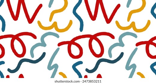 Fun Doodle sketch style of colorful shapes and lines on white background. colorful line doodle seamless pattern
