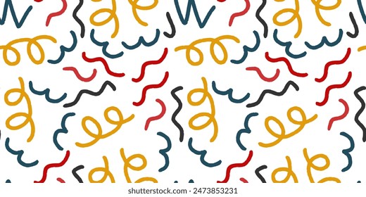 Fun Doodle sketch style of colorful shapes and lines on white background. colorful line doodle seamless pattern