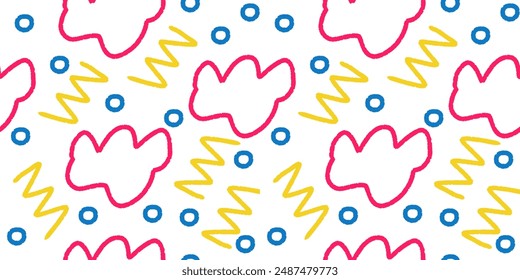 Fun Doodle sketch style of colorful shapes and lines on white background. colorful line doodle with texture seamless pattern