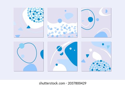 Historias de doodle divertidas con formas y colores abstractos. Imágenes de dibujo vectorial moderno para el diseño de plantillas de portada de folletos divertidos
