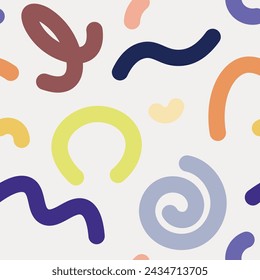 Fun doodles seamless pattern. Trendy abstract vector art for textile, wallpaper, webdesign, poster. 