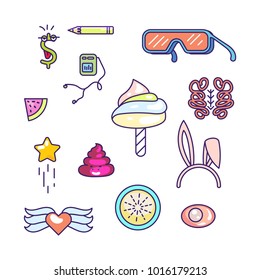 Fun doodles vector icons. Pop art modern style objects.