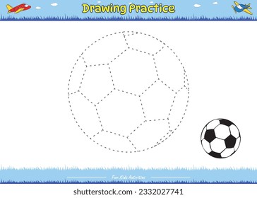 Fun Drawing game. Drawing Practice Ball cartoon landscape. Educational game for children. fun activities for kids to play and learn.