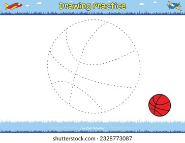 Juego de dibujos divertidos. Dibujo Práctica de Básquetbol caricatura paisaje. Juego educativo para niños. actividades divertidas para que los niños jueguen y aprendan.