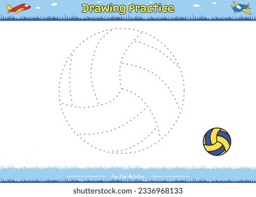 Fun Drawing game. Drawing Practice Vollyball cartoon landscape. Educational game for children. fun activities for kids to play and learn.