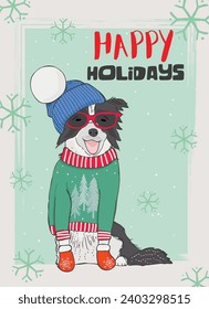 Fun drawings of dogs in Christmas vibe