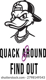 Fun duck wearing cap and chain quacking around