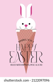 Fun Easter Celebration With Bunny In An Ice Cream Cone Design Template Vector, Illustration
