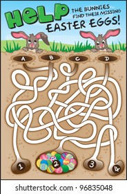 A fun easter game for children. Navigate through the maze to help the bunnies find their chocolate Easter eggs!