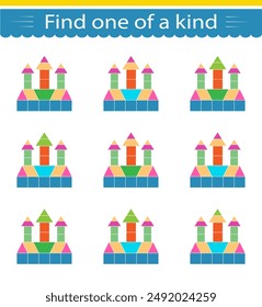 Fun education game for kids. Need to find one of a kind building. Kids activity page. 