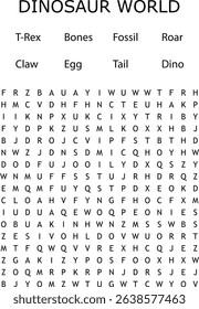 Fun educational dinosaur word search puzzle activity for kids and children entertainment