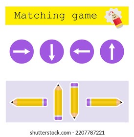 Juego divertido de niños educativos. Coincide los lápices con flechas. Actividad para niños y niños menores de edad с. 